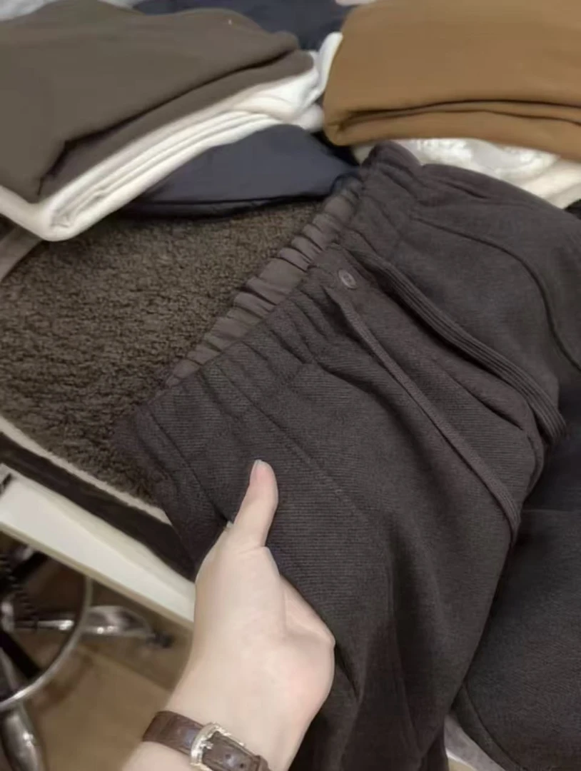 七言家裤型巨好 ~ 摩卡棕鱼骨纹显瘦加绒羊毛直筒裤8556@