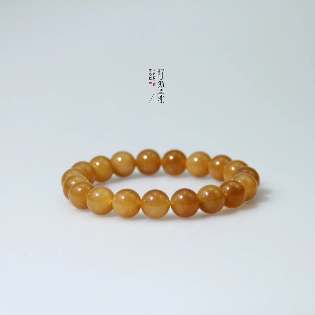 天然新疆和田玉且末糖金山黄糖单圈手串10mm（多样性发其一）