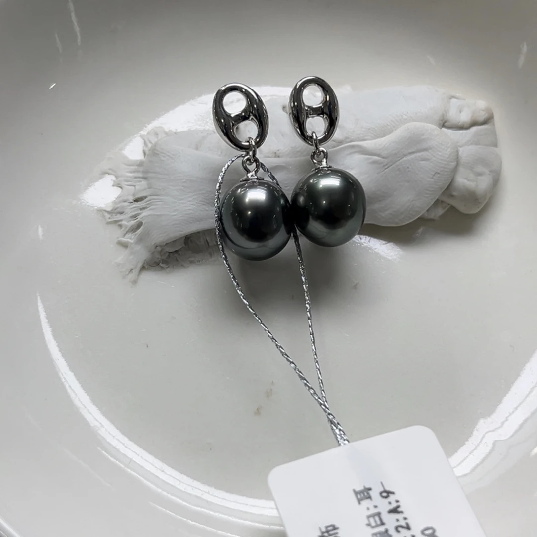 银S925镶嵌耳饰海水珍珠9-10mm