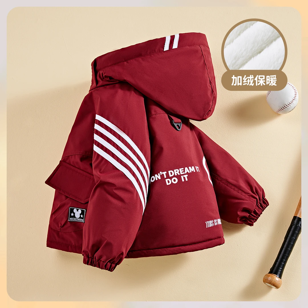 迪士尼冬季加绒加厚儿童保暖休闲外套2025年新款