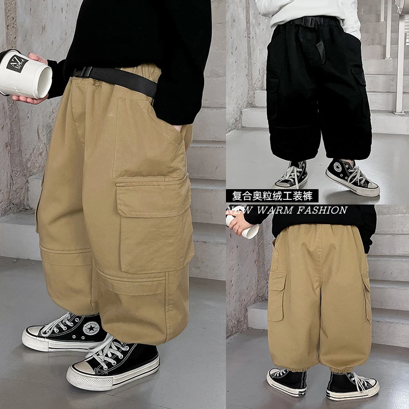 【韩米家】儿童长裤秋冬一体绒工装裤时髦束脚裤宝宝奥粒绒裤子