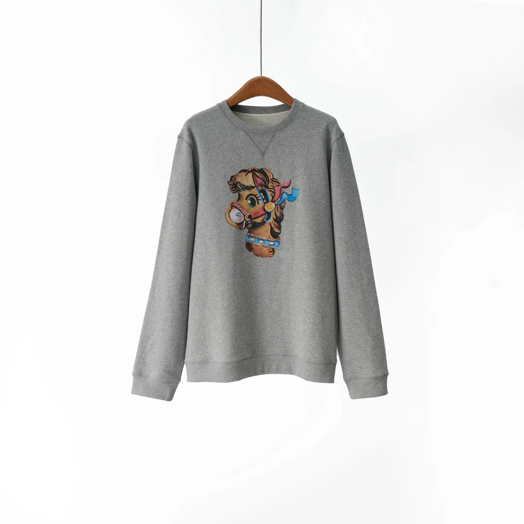 【YS12390】G上1.9k+全棉拉毛针织布风小马印花圆领套头宽松卫衣