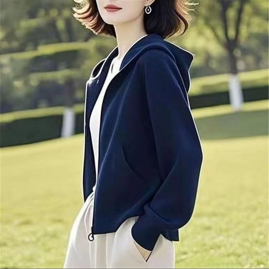 2025秋冬新款开衫宽松型长袖纯色卫衣休闲韩版百搭减龄连帽外套女