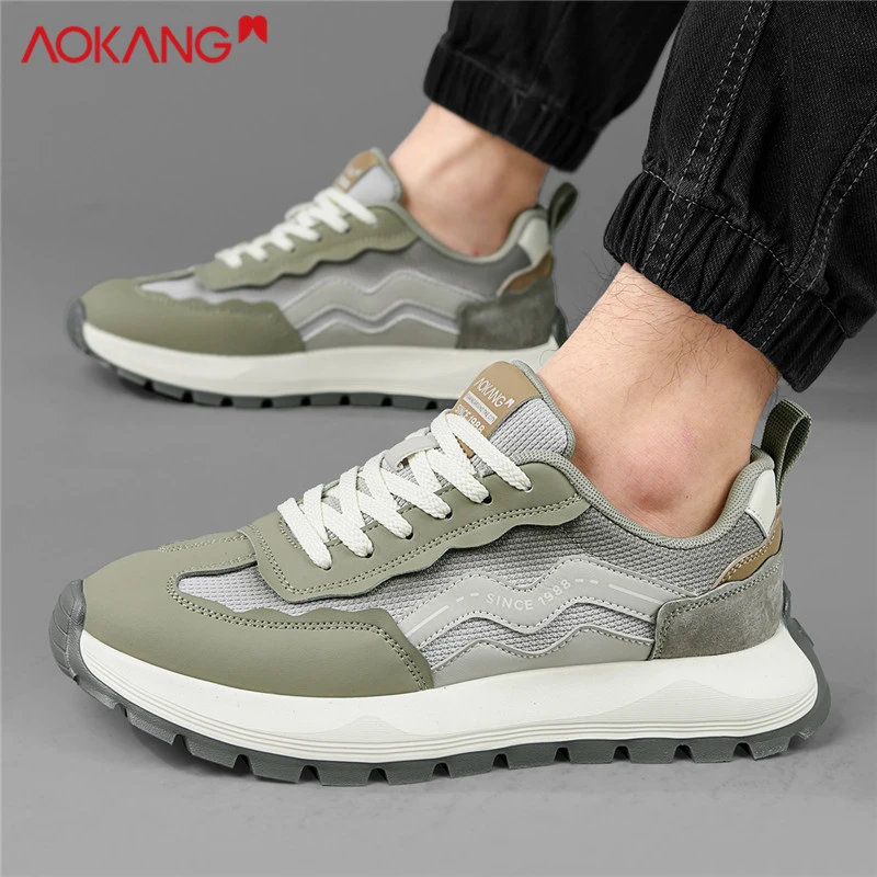 Aokang/奥康男鞋2025秋季保暖跑步潮鞋男式休闲网面百搭运动鞋