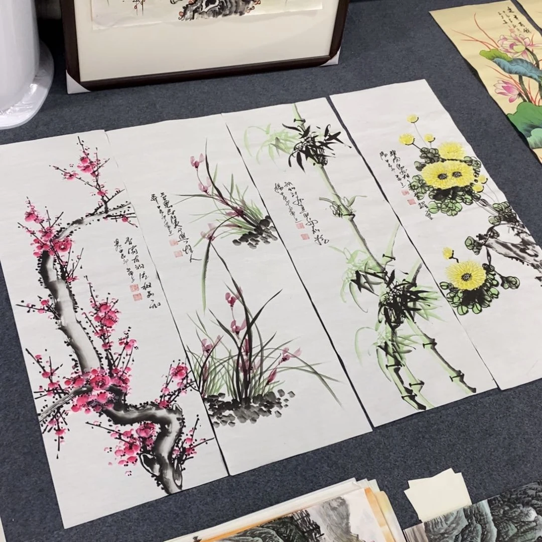 国画尺寸100✖️35梅兰竹菊一套四张