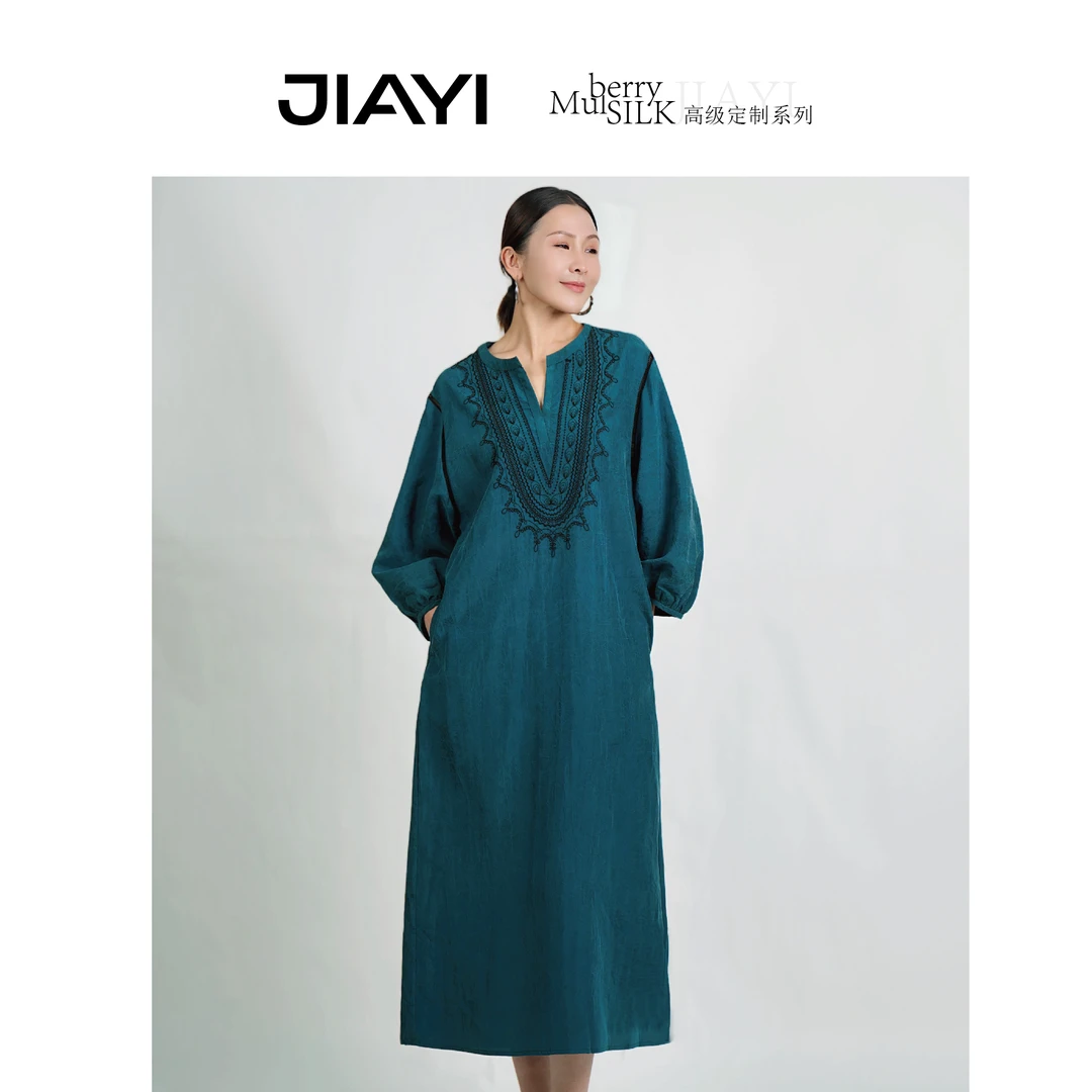 香云纱桑蚕丝连衣裙碎花刺绣龟裂纹真丝透气垂感显瘦 28524C7320