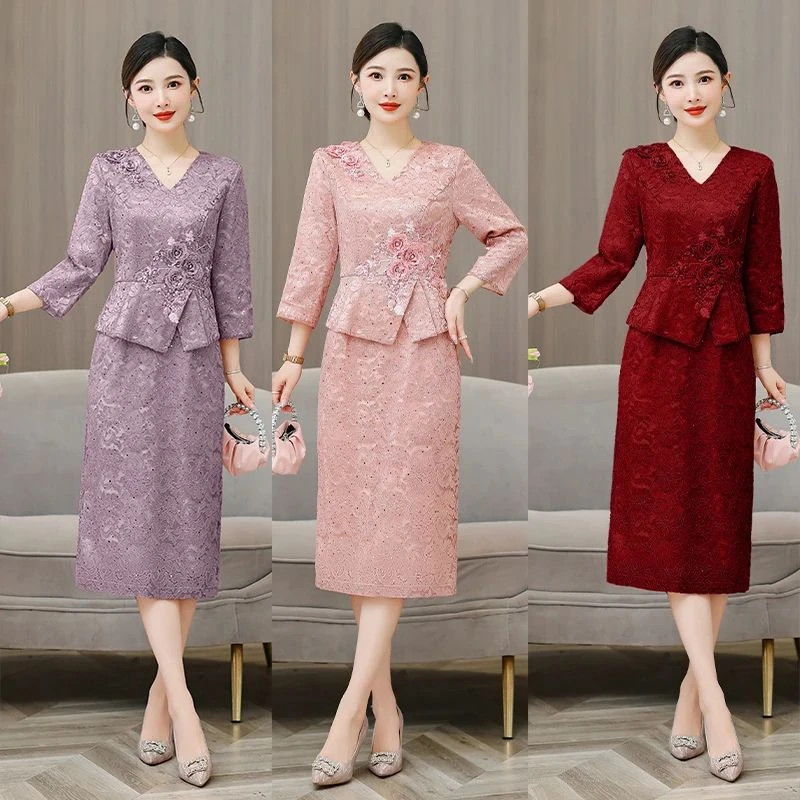 春秋婚礼妈妈婚宴礼服喜婆婆装敬酒连衣裙修身显瘦气质长袖时尚潮