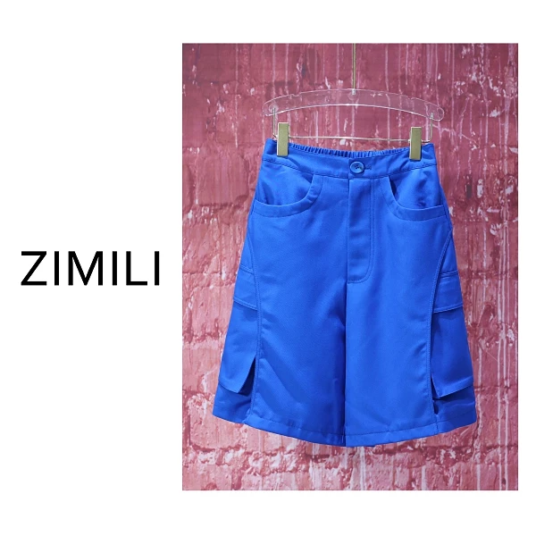 【亮哥女装】2025欧版克莱因蓝工装风高腰A字版高克重短裤9216-H1