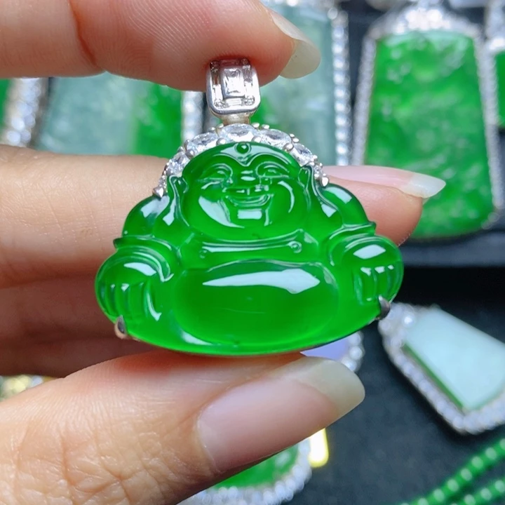 翡翠银S925镶嵌挂件佛公