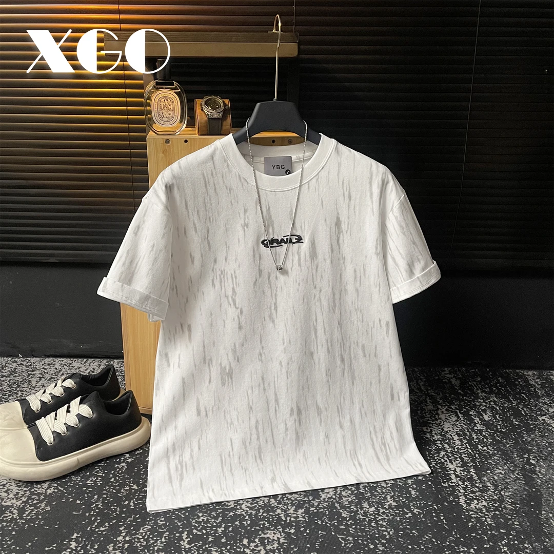 【XGORAD】夏季重磅扎染明线字母绣标设计百搭冰感棉圆领短袖T恤