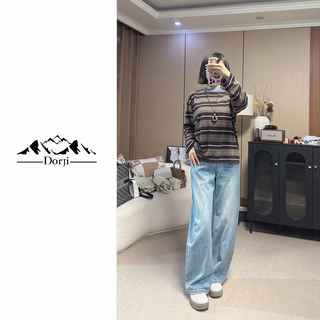 DORJI-女装-时尚百搭设计感涂鸦牛仔裤休闲舒适弯刀裤DJ251PA183