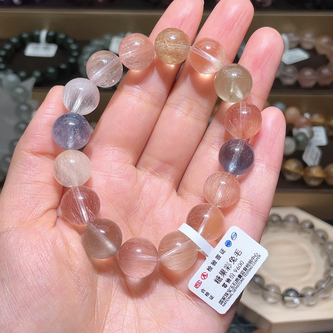 水晶手链未镶嵌兔毛手链，晶体通透
