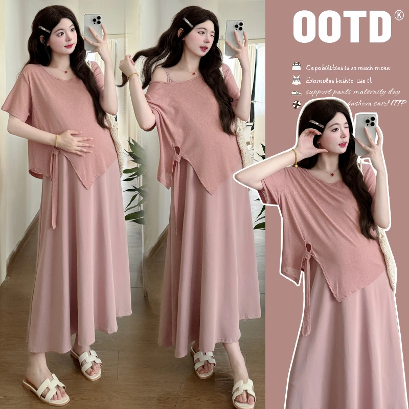 孕妇装2025夏季新款休闲洋气短袖上衣百搭气质显瘦孕妇半身裙套装