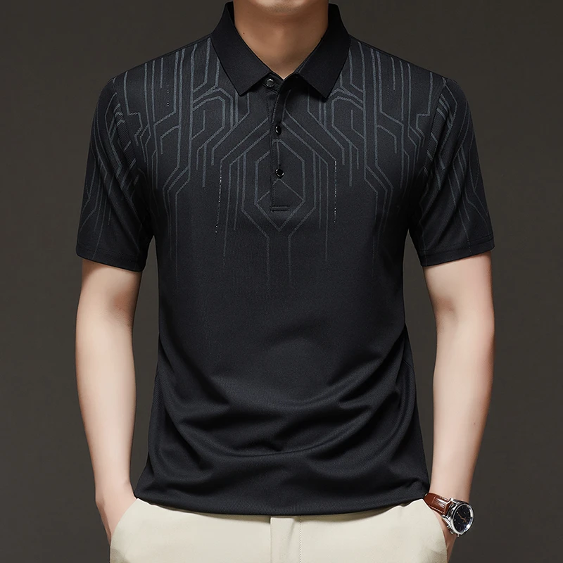 夏季男士翻领薄款冰丝POLO衫时尚短袖T恤商务高档速干半袖