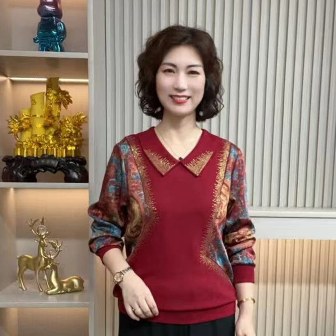 妈妈装流行时尚潮牌女装宽松秋装女士欧若拉独特漂亮上装休闲长袖