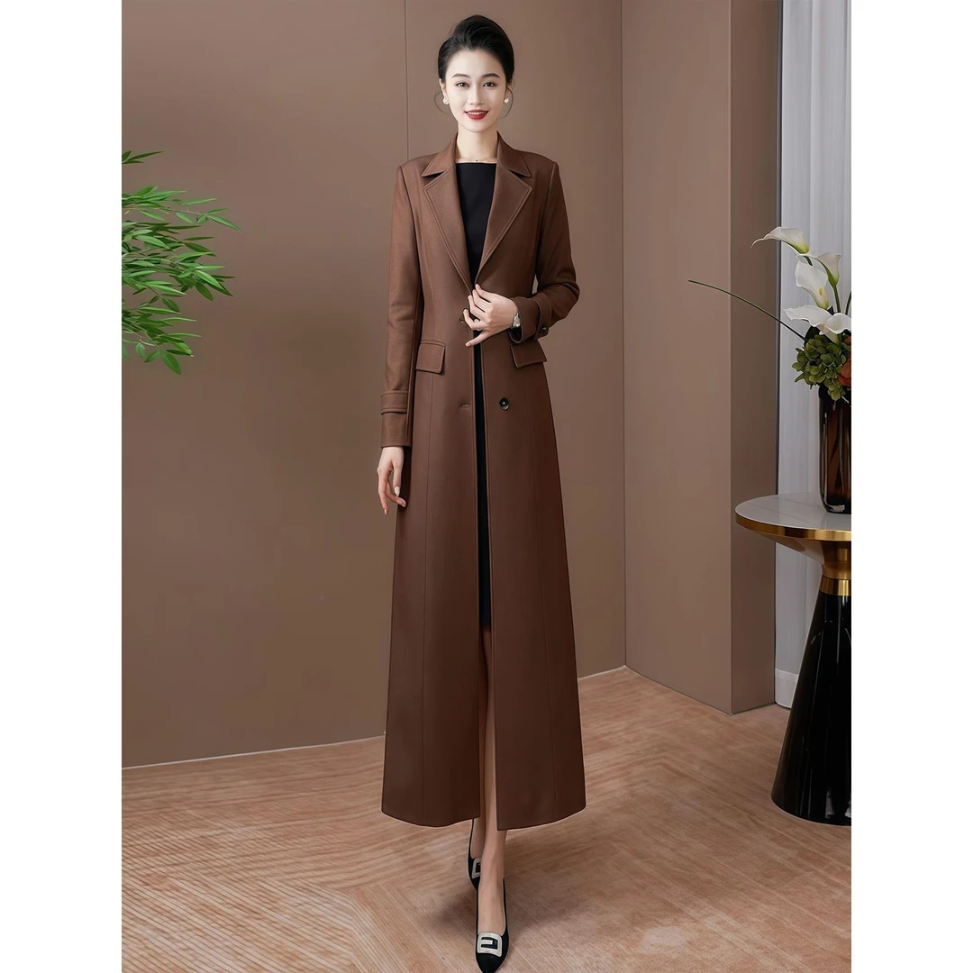 咖色风衣女长款2025秋装新款高端大气上档次气质过膝大衣外套507