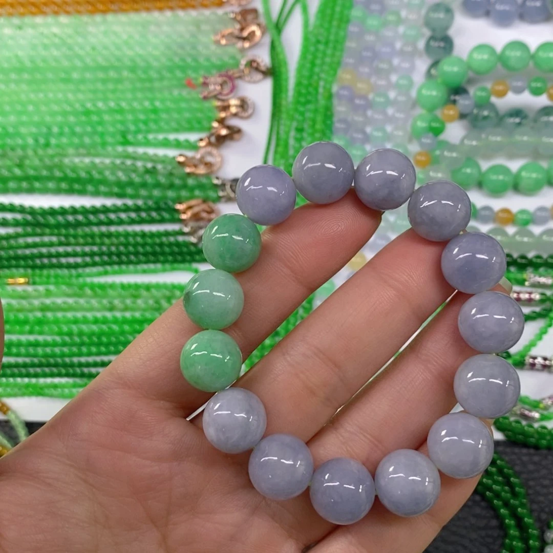 颈饰未镶嵌翡翠缅甸天然翡翠双彩手链13