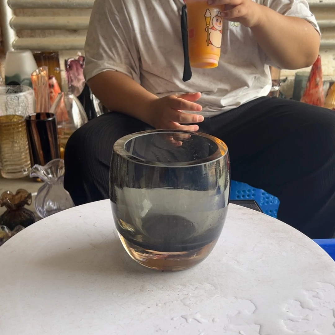 灰色切口高度14琉璃花器摆件微瑕