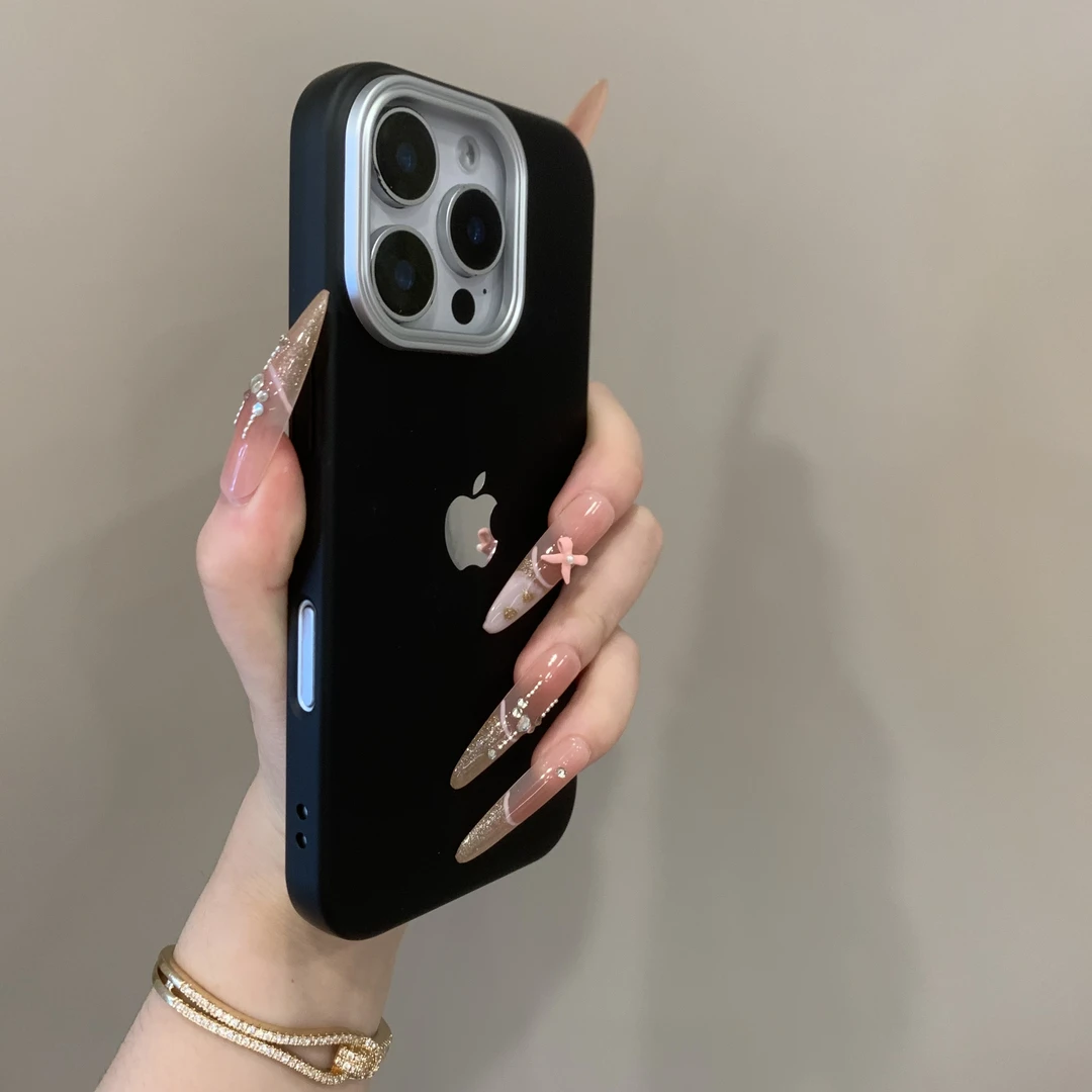 简约纯色电镀镜头适用苹果16promax15/14Pro硬壳13高级感12手机壳