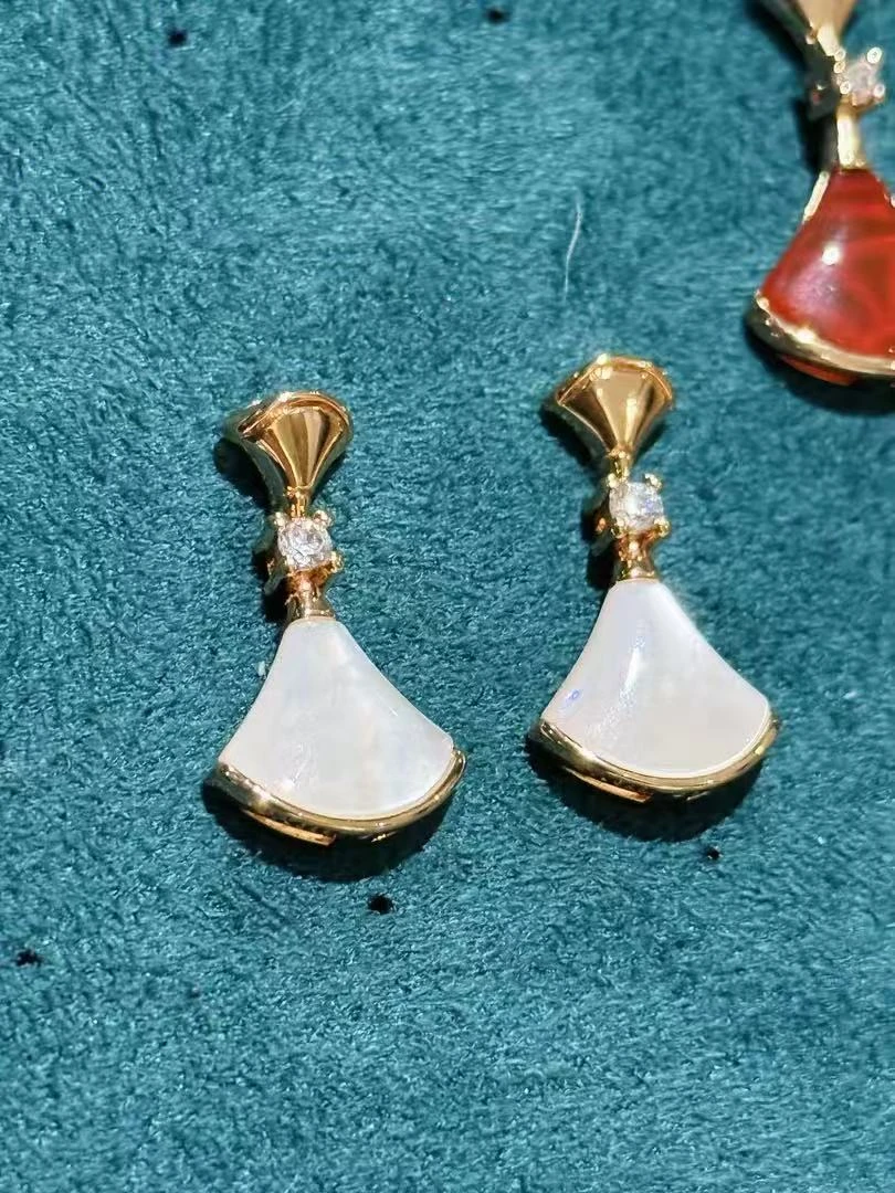 合金贝壳耳饰 Bling【双裙耳环】简约白贝耳环 镀18K