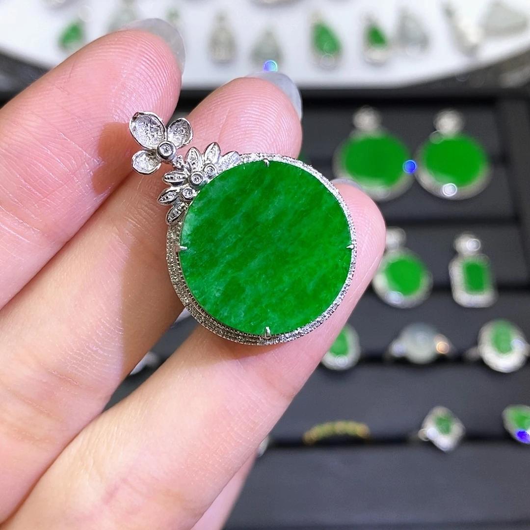 翡翠18K金镶嵌吊坠(不含链)