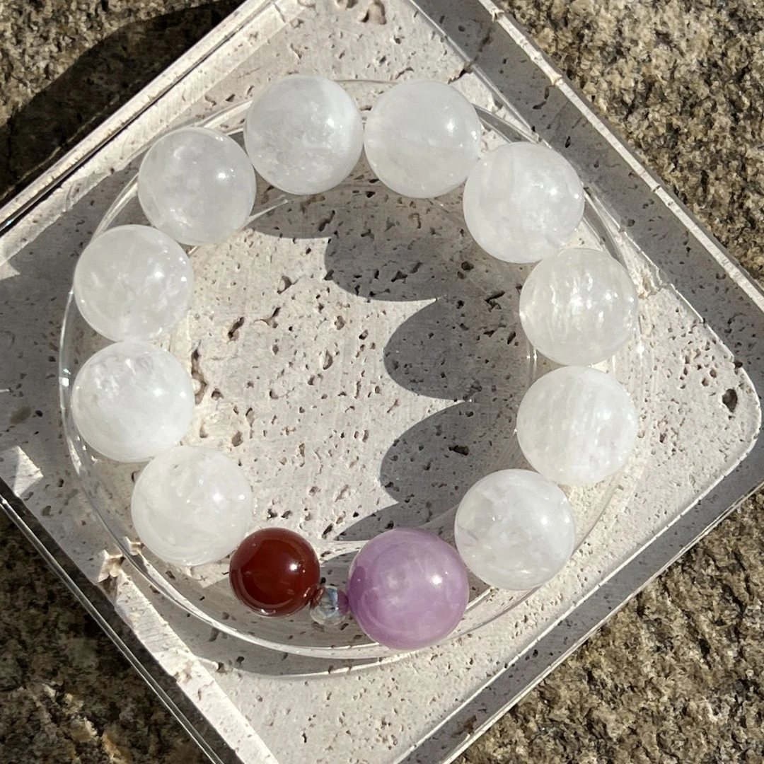 梵熹水晶 【白幽灵紫锂辉红玛瑙】天然水晶手串随机珠子多样性发一