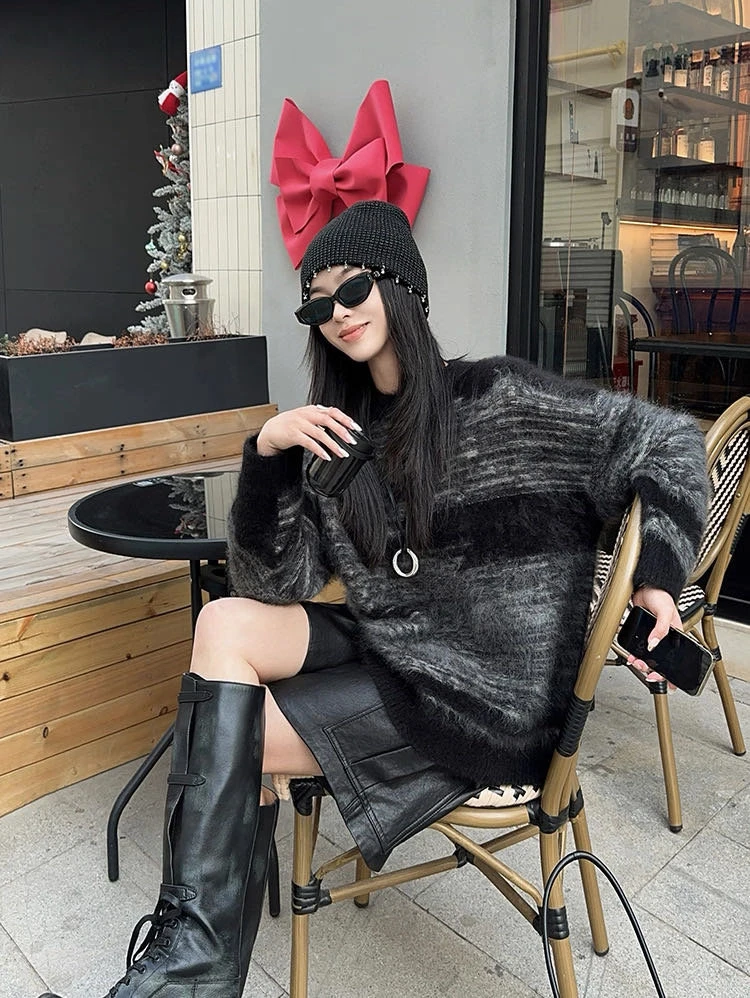 烟云水墨【山羊绒拉绒】宽松圆领针织衫DLC-A205617