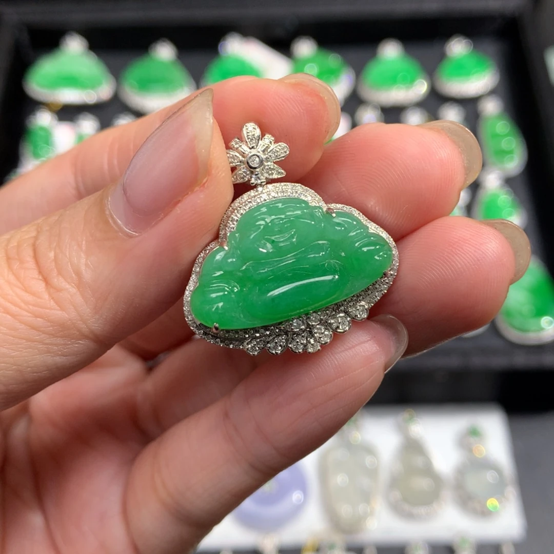 翡翠18K金镶嵌吊坠(不含链)