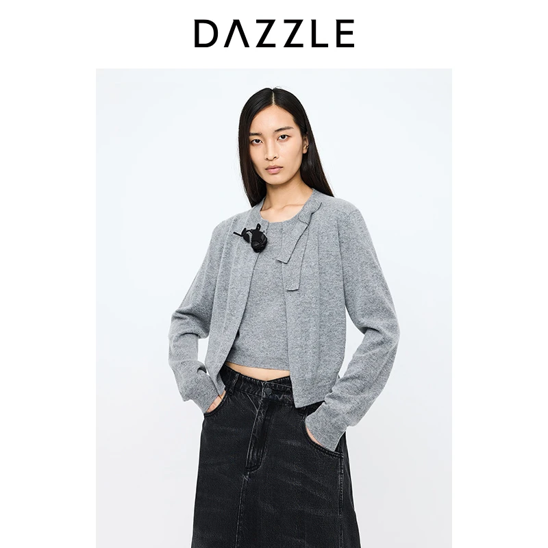 DAZZLE地素奥莱毛针织衫冬季羊绒假两件针织上衣2I4EC01