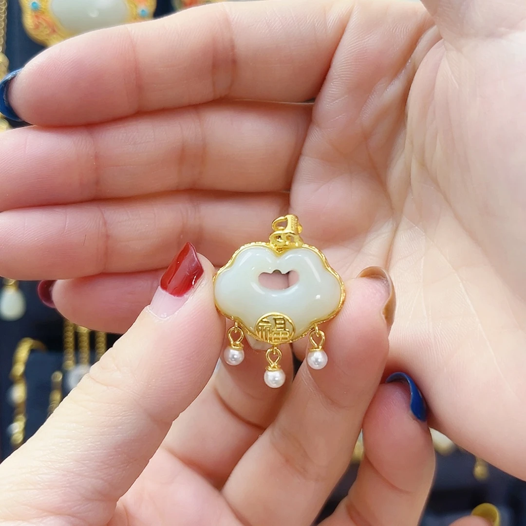 和田玉银S925镀金镶嵌颈饰