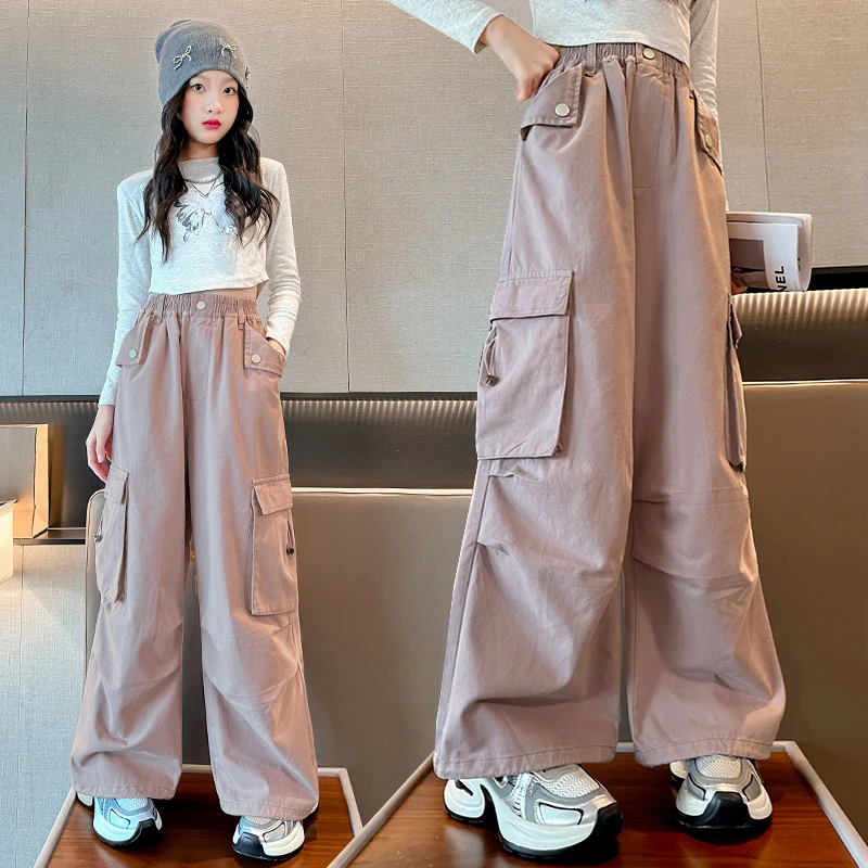 女童裤子春秋新款儿童阔腿裤女大童初中生嘻哈街舞潮酷穿搭工装裤