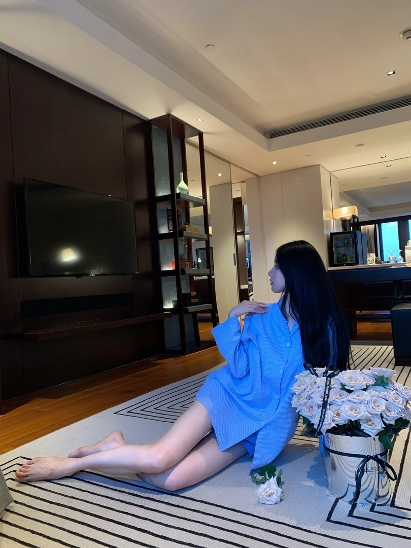 韩系蓝色条纹衬衫睡衣女夏季纱布短袖短裤透气舒适家居服套装