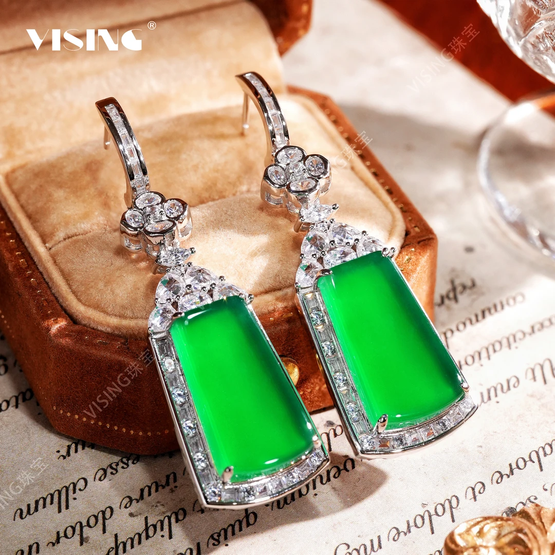 VISING马料绿玉髓无事牌耳坠耳环耳饰国风新中式饰品百搭时尚