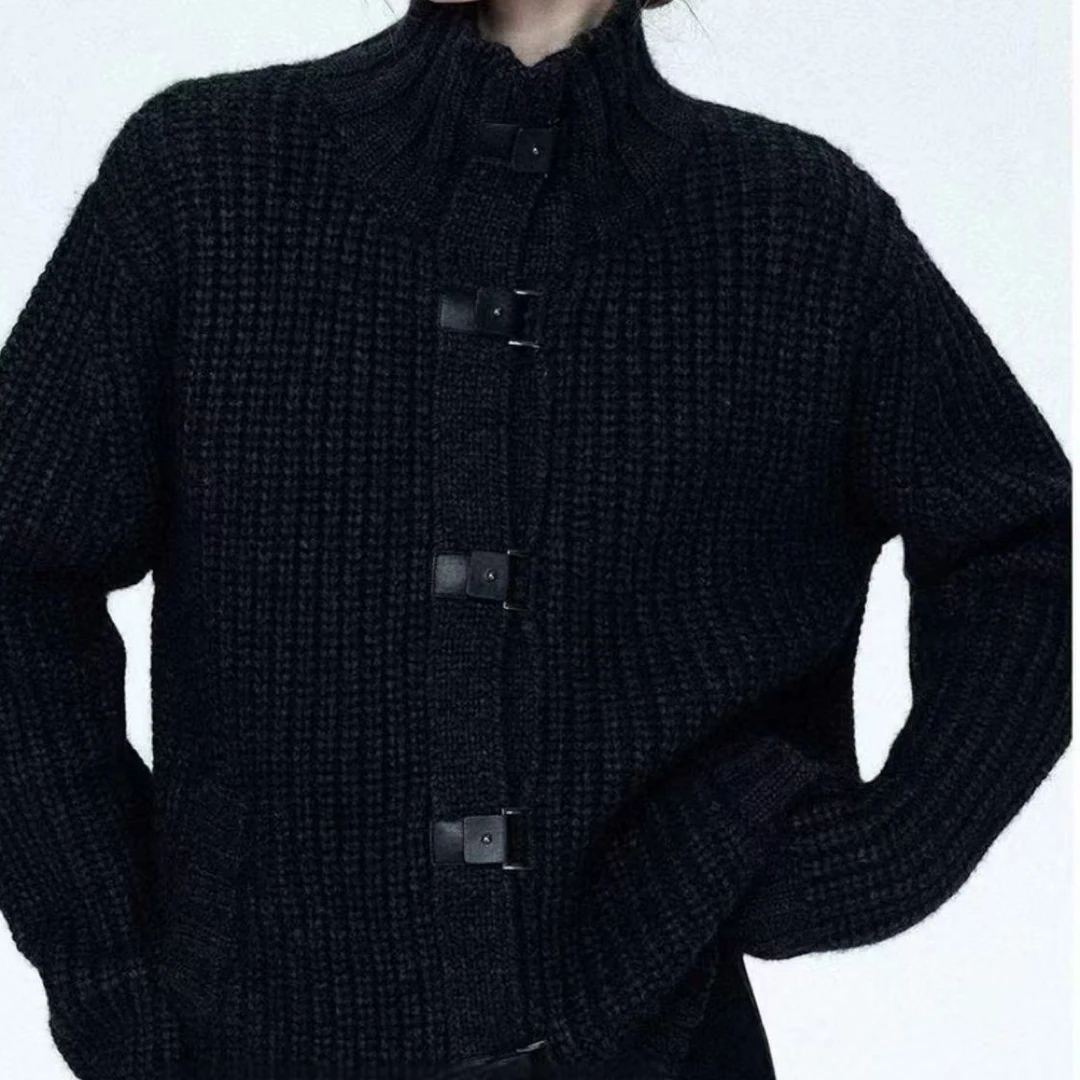 实用主义/摩登有型杂志款加厚高克重立领毛衣针织衫女6027