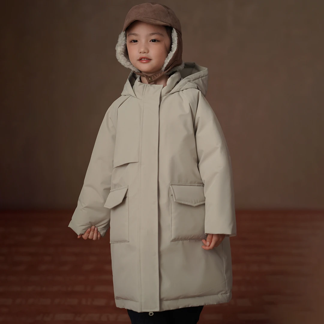 哈齿童装冬季儿童派克服保暖中长羽绒服男童女童羽绒外套加厚防水