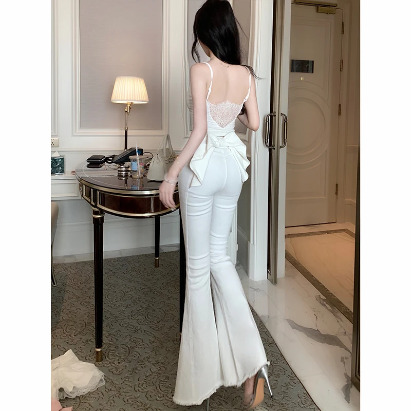 亦菲同款3D立体蝴蝶结牛仔裤女2025秋季高腰显瘦翘臀人鱼喇叭裤子