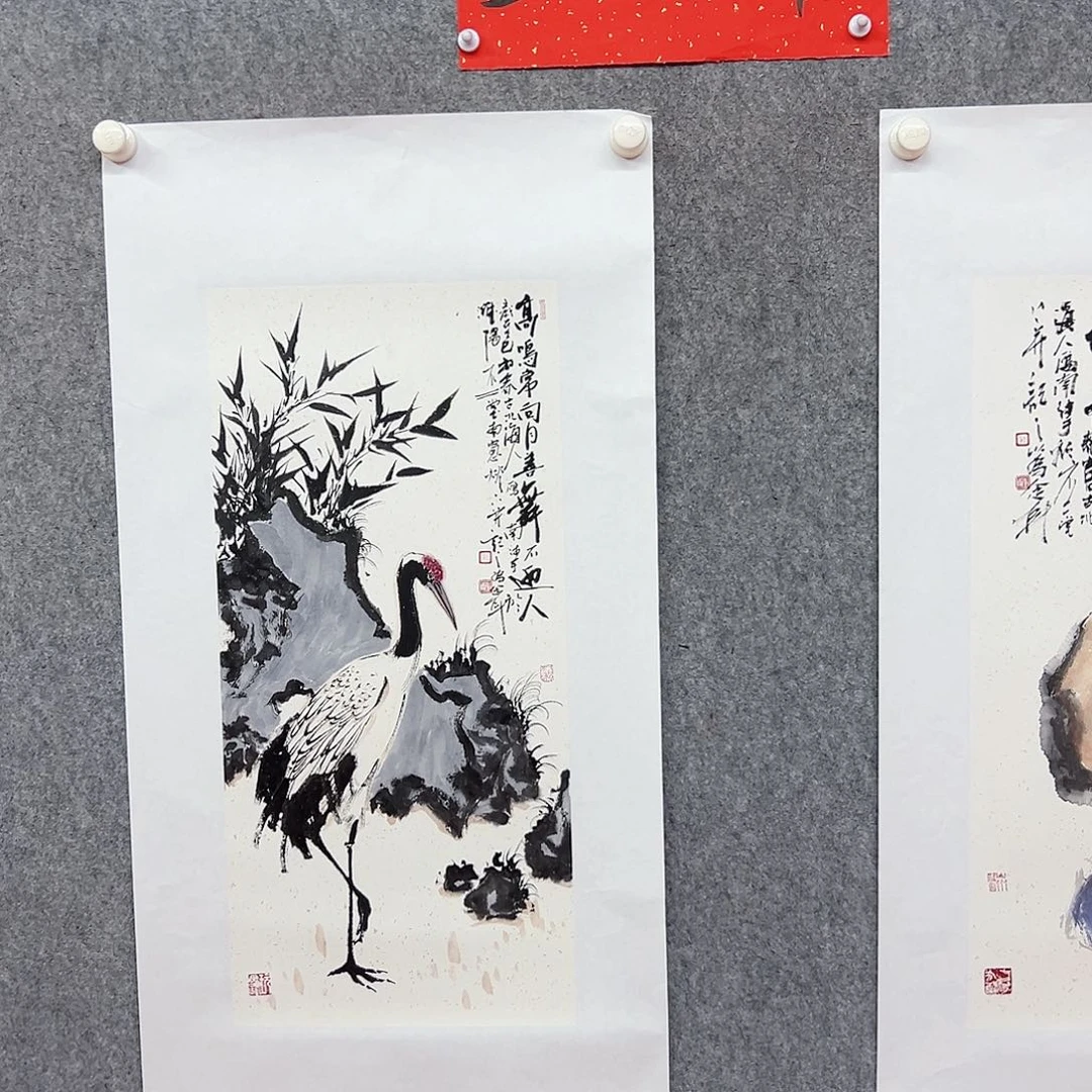 书法仙鹤绘画作品