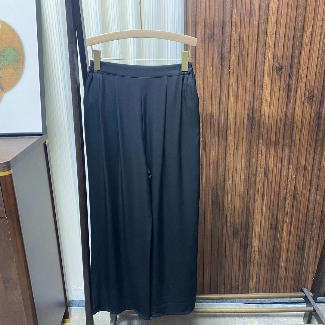 桑蚕丝裤子双乔缎黑色真丝直筒裤轻奢洋气时尚设计百搭裤子HSKZ