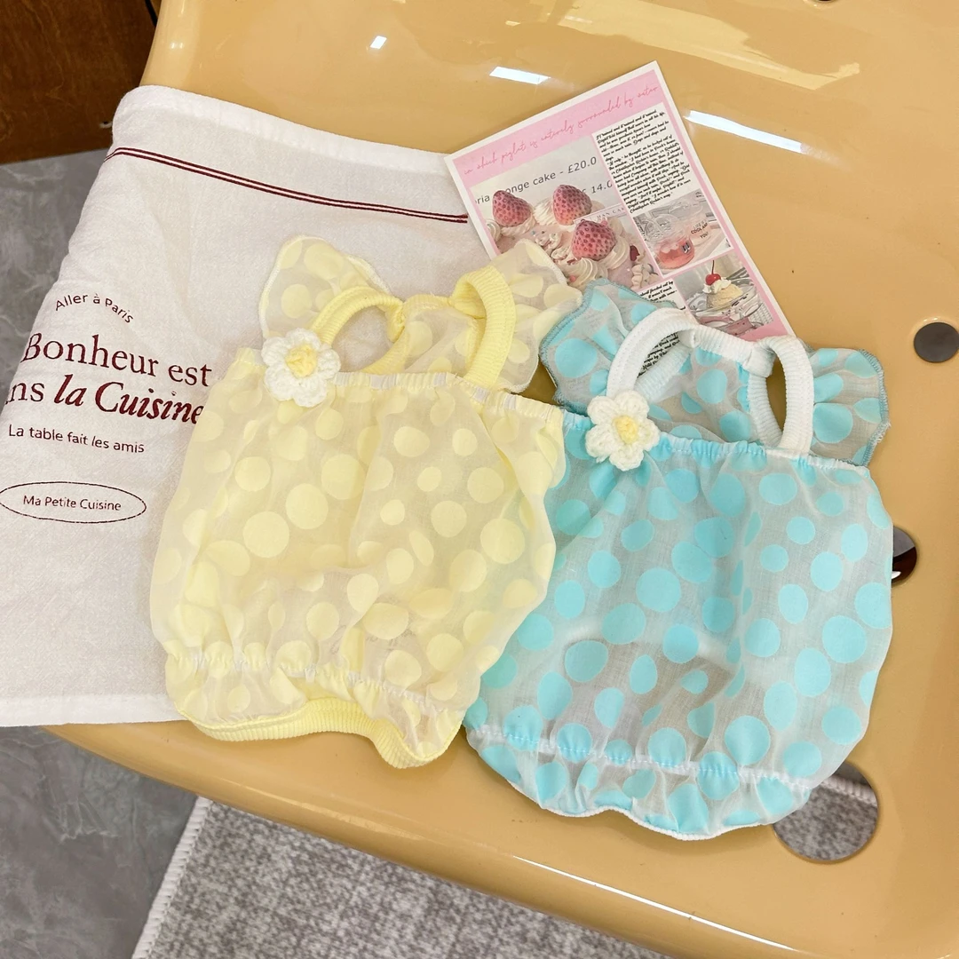 狗狗衣服透明波点网纱夏天飞袖吊带蓬蓬裙泰迪比熊猫咪小型犬服装