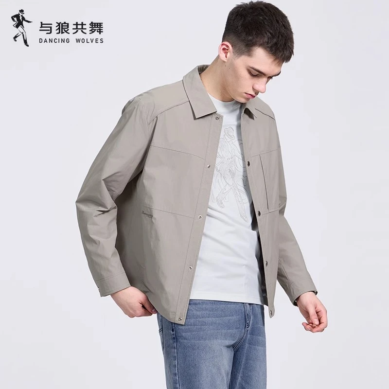 与狼共舞翻领夹克男士2025春季新款刺绣休闲百搭时尚内里男装外套