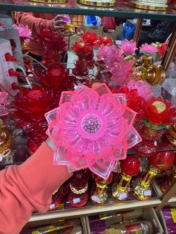 家用七彩水晶莲花灯供佛灯LED插电长明灯佛堂灯