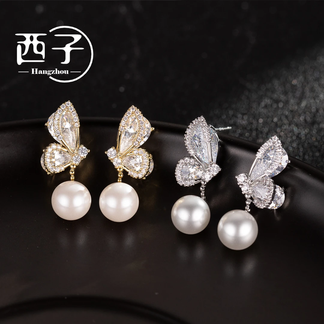 西子饰品高定镀18K金【典雅蝴蝶耳坠】春夏新品银针耳饰耳钉耳环