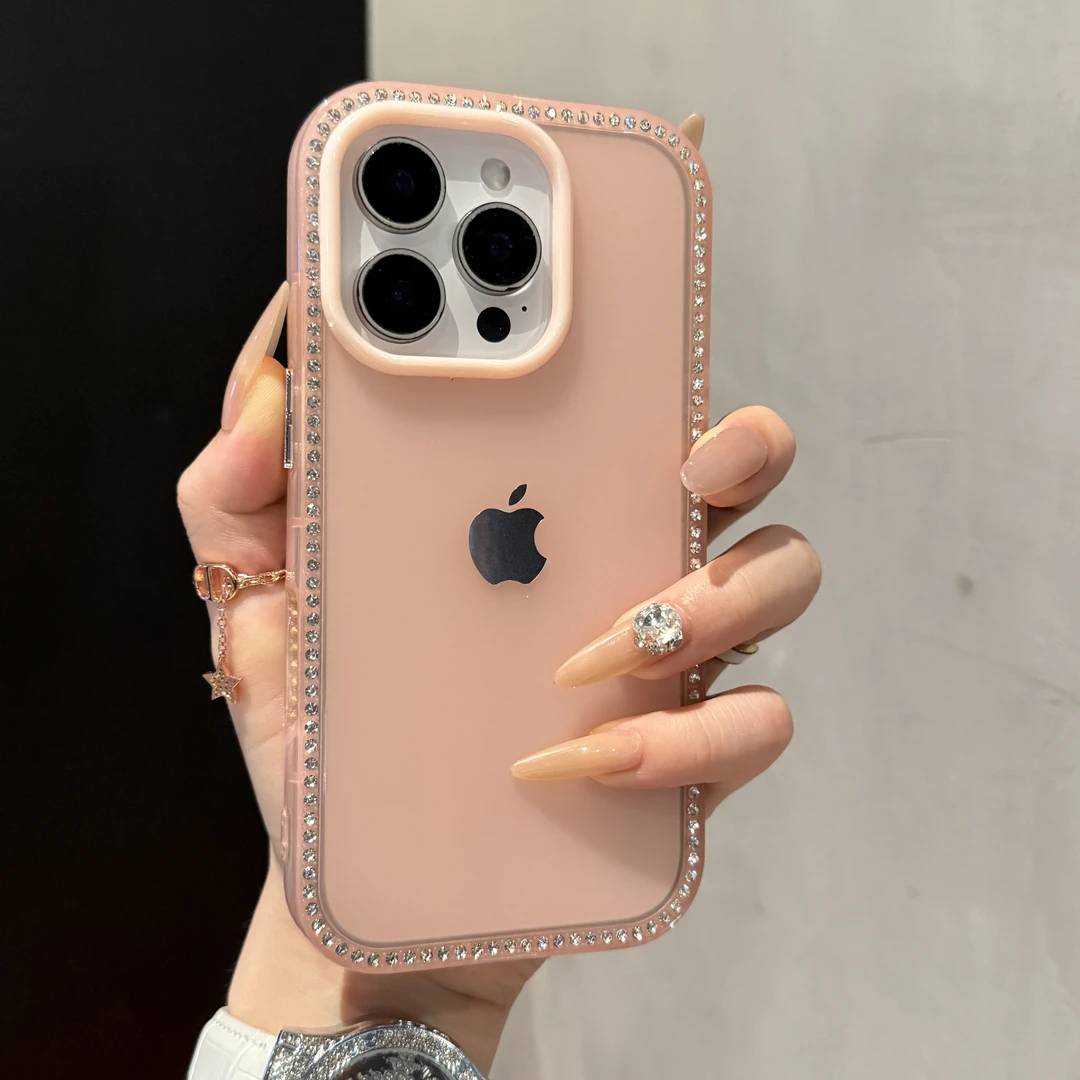 新款磨砂双面镶钻适用苹果16promax手机壳15promax个性14/13轻奢