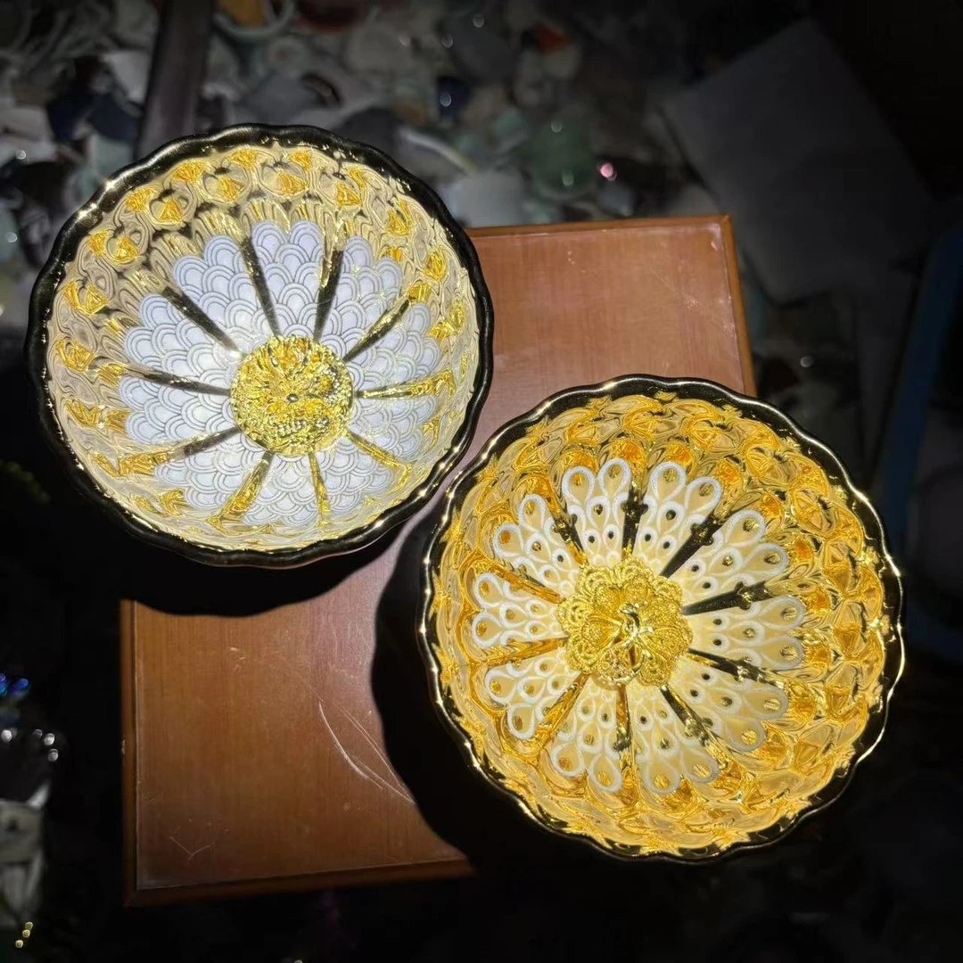 手工茶器 夜光 金龙金凤对杯