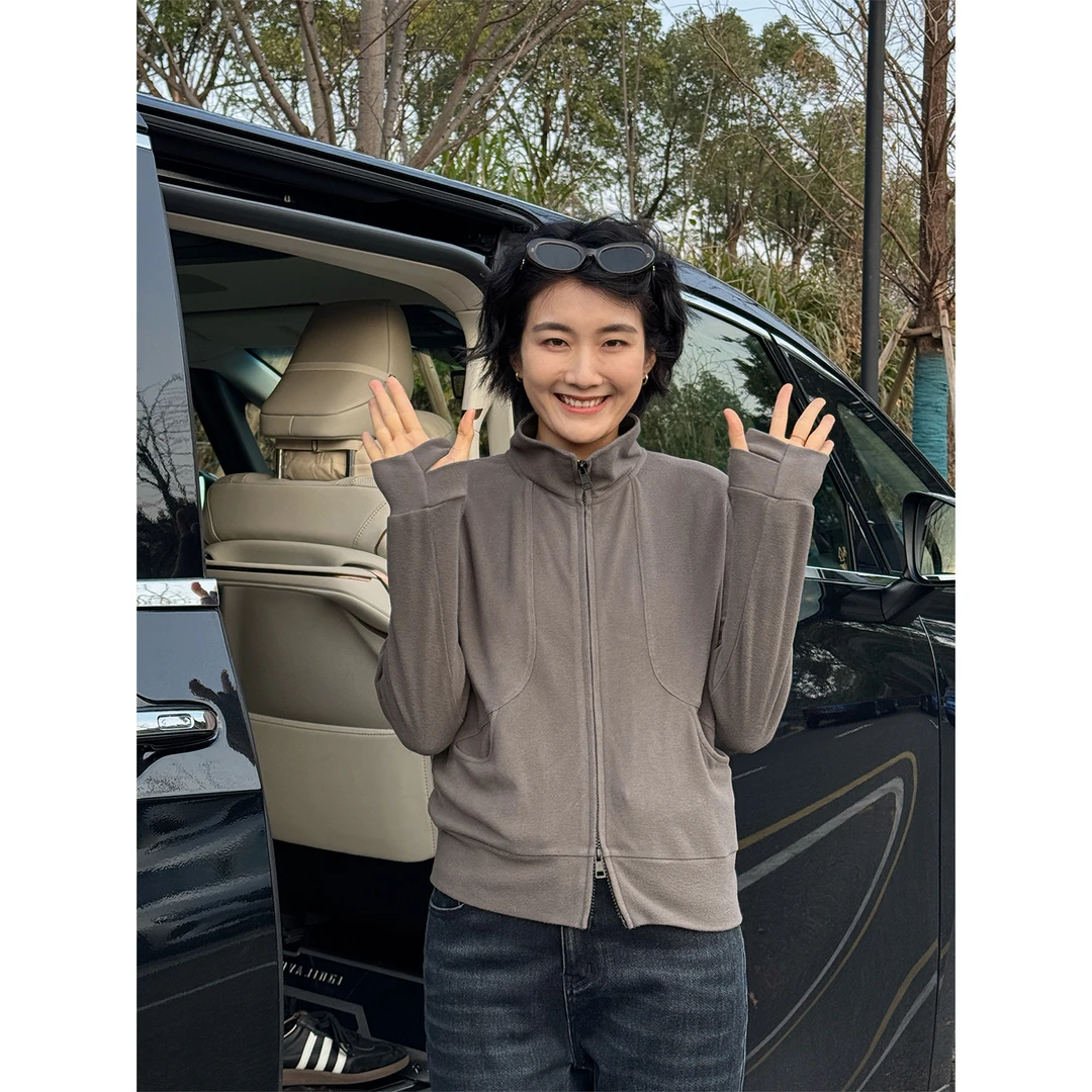 LANGQING 立领双拉链绵羊绒开衫卫衣外套47371#