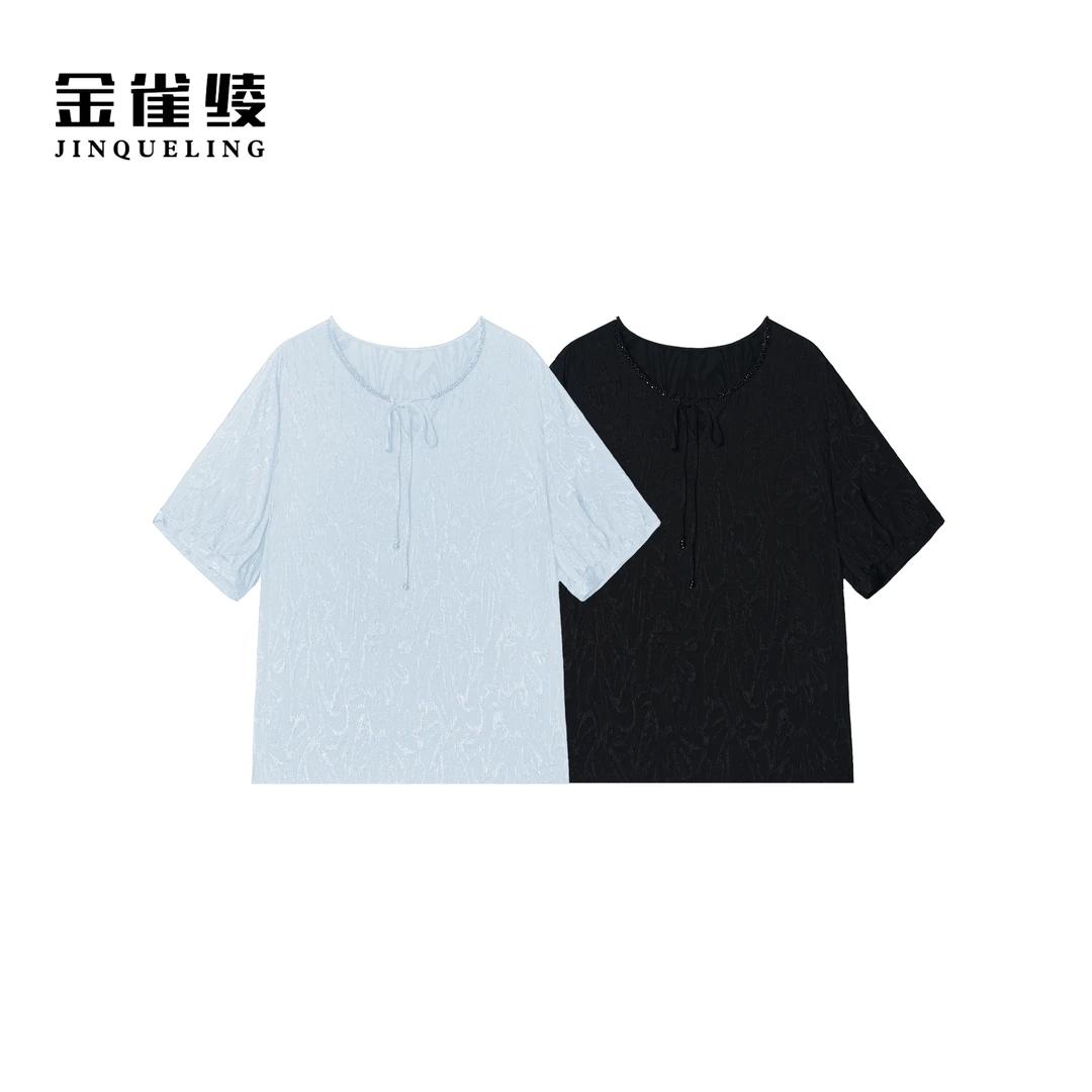 金雀绫【静谧时光】桑蚕丝钉珠设计舒适透气加宽加大小衫SZA2S312