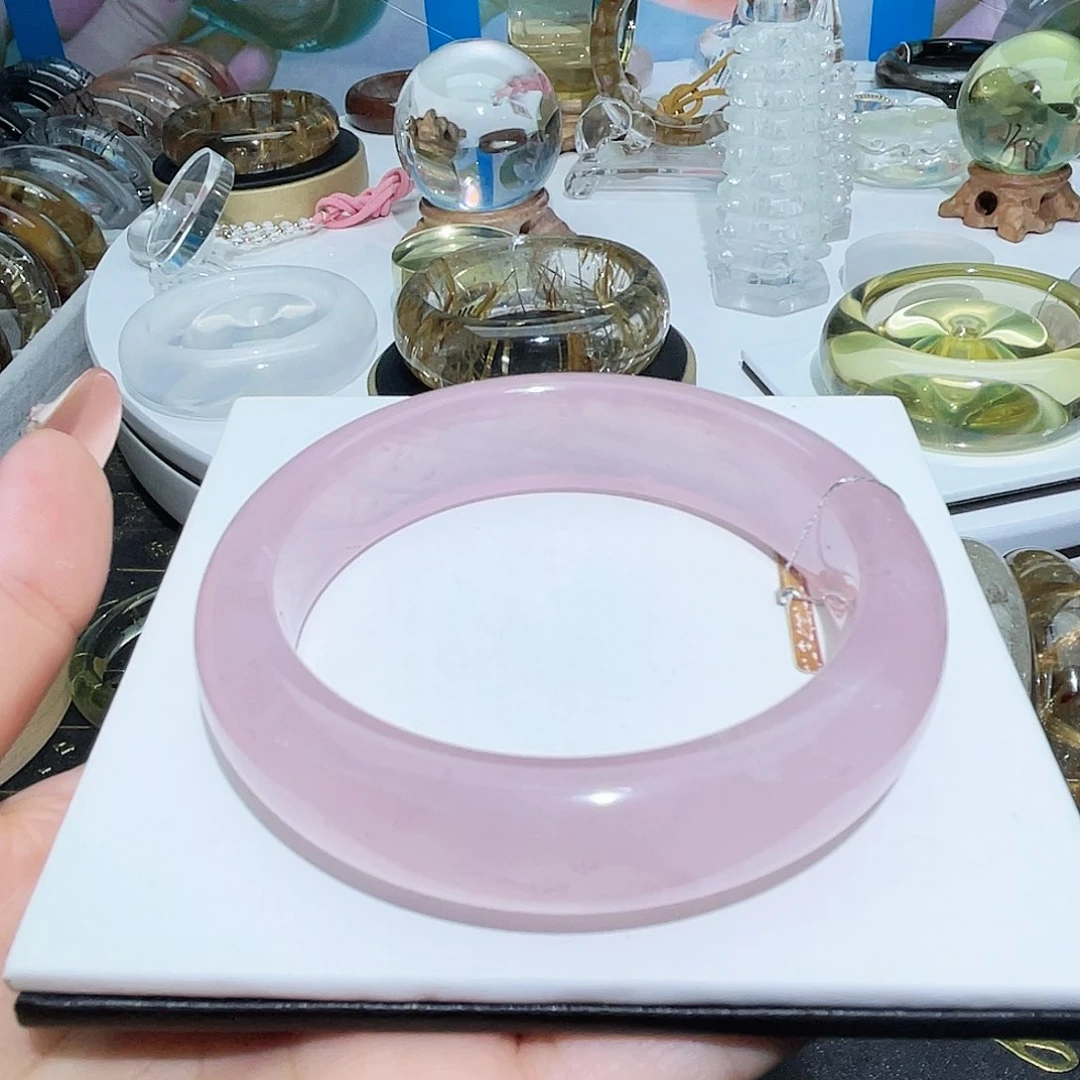 滝***麻水晶手镯未镶嵌天然粉水晶特价款59内径