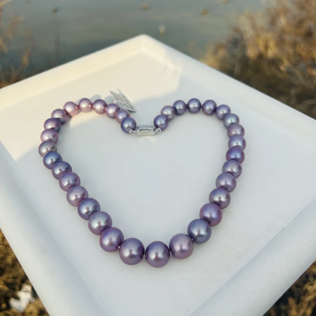【远山黛】淡水时尚百搭气质珍珠天然紫色珍珠满串11-12mm s925银扣