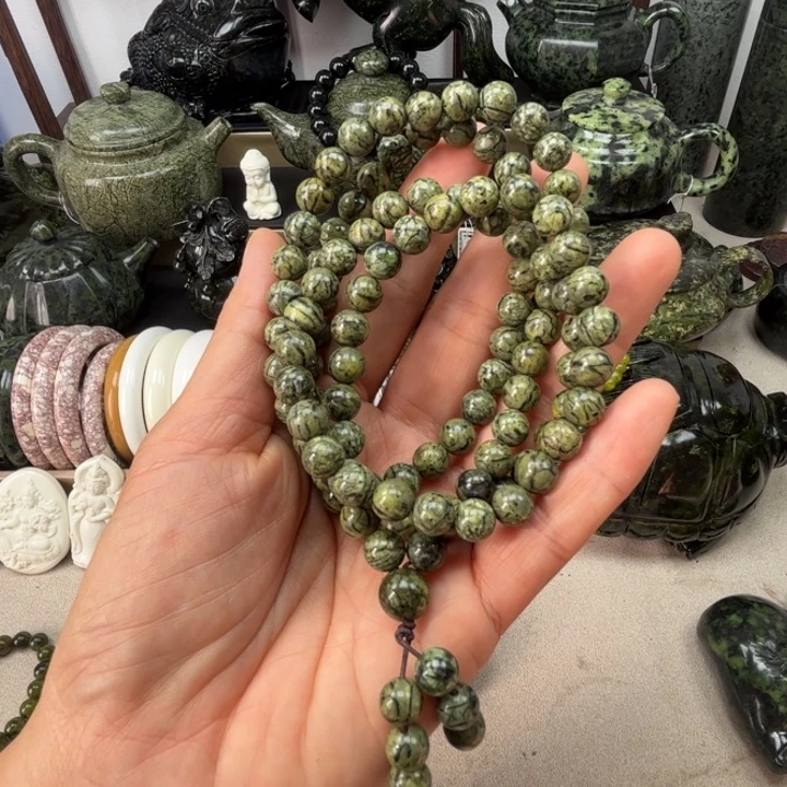 蛇纹石玉未镶嵌毛衣链蛇纹108颗8毫米珠子