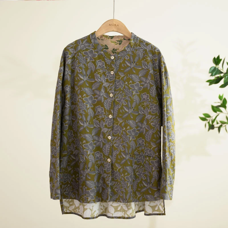 【花的海洋】芬兰订单拼色印花小立领女士衬衫外套（250057）2355